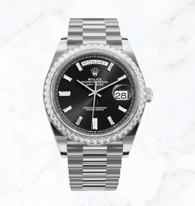 Rolex Day-date 40 White Gold Black Baguette Dial 228349rbr new Unworn