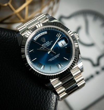 Rolex Day-date 40 White Gold Blue Dial President Bracelet Bnib Complete Set