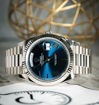 Rolex Day-date 40 White Gold Blue Dial President Bracelet Bnib Complete Set