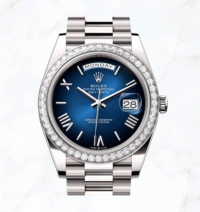 Rolex Day-date 40 White Gold Blue Ombr Roman Dial 228349rbr new Unworn