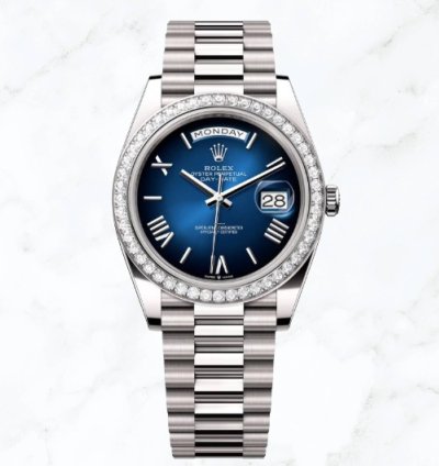 Rolex Day-date 40 White Gold Blue Ombr Roman Dial 228349rbr new Unworn