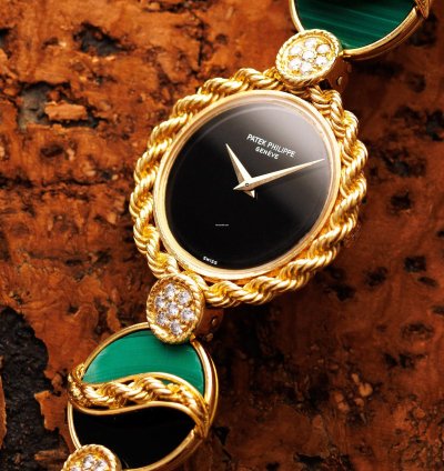 Patek Philippe Onyx Malachite Diamond Watch Ref 4282