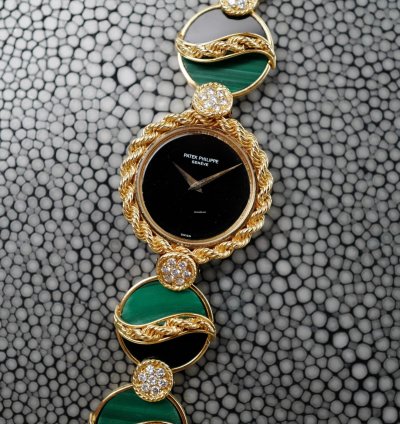 Patek Philippe Onyx Malachite Diamond Watch Ref 4282