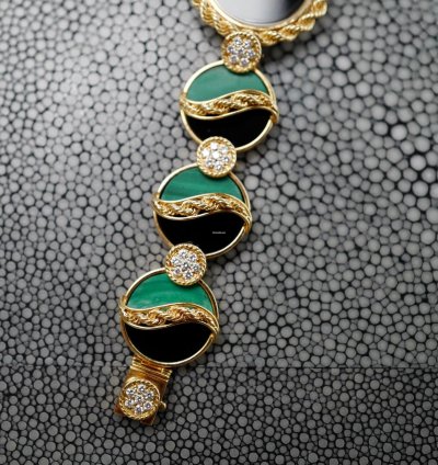 Patek Philippe Onyx Malachite Diamond Watch Ref 4282
