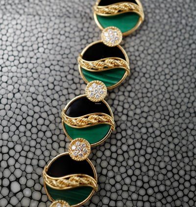Patek Philippe Onyx Malachite Diamond Watch Ref 4282