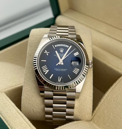 Rolex Day-date 40 White Gold Blue Ombre Dial New Release