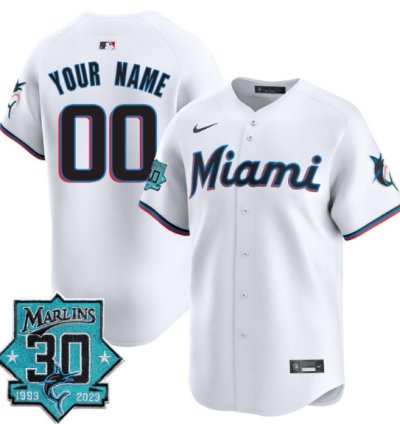 Custom Miami Marlins Jersey 30 Seasons Anniversary Patch Vapor Premier Limited Stitched White