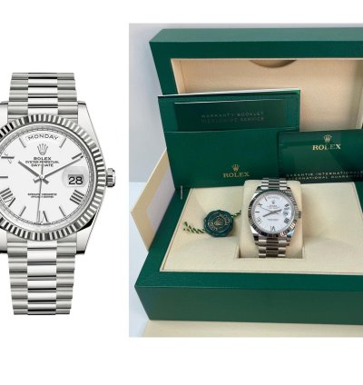 Rolex Day-date 40 White Gold Day-date 40 Fluted Bezel White Roman Dial President Bracelet 228239
