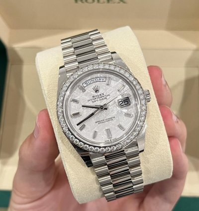 Rolex Day-date 40 White Gold Day-date 40 Meteorite Baguette Dial Factory Diamond Bezel 2023 Unworn 228349rbr