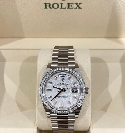 Rolex Day-date 40 White Gold Day-date 40 Meteorite Baguette Dial Factory Diamond Bezel 2023 Unworn 228349rbr