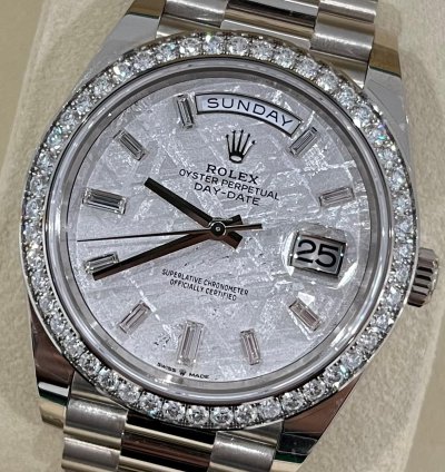 Rolex Day-date 40 White Gold Day-date 40 Meteorite Baguette Dial Factory Diamond Bezel 2023 Unworn 228349rbr