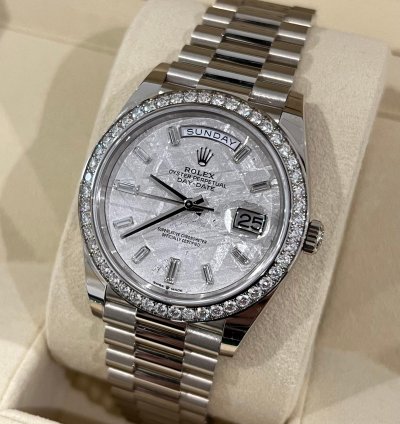 Rolex Day-date 40 White Gold Day-date 40 Meteorite Baguette Dial Factory Diamond Bezel 2023 Unworn 228349rbr