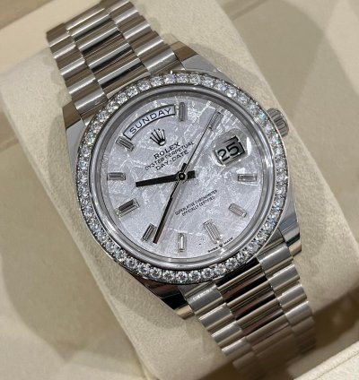 Rolex Day-date 40 White Gold Day-date 40 Meteorite Baguette Dial Factory Diamond Bezel 2023 Unworn 228349rbr