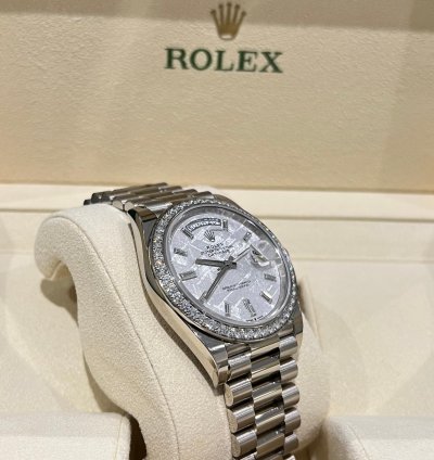 Rolex Day-date 40 White Gold Day-date 40 Meteorite Baguette Dial Factory Diamond Bezel 2023 Unworn 228349rbr
