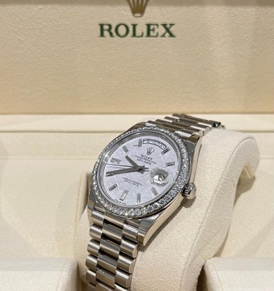 Rolex Day-date 40 White Gold Day-date 40 Meteorite Baguette Dial Factory Diamond Bezel 2023 Unworn 228349rbr