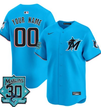 Custom Miami Marlins Jersey 30 Seasons Anniversary Patch Vapor Premier Limited Stitched Blue