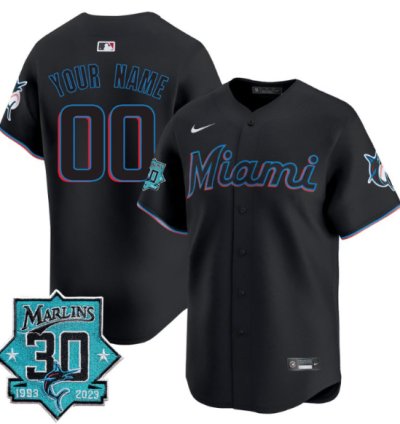 Custom Miami Marlins Jersey 30 Seasons Anniversary Patch Vapor Premier Limited Stitched Black