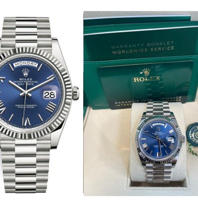 Rolex Day-date 40 White Gold Day-date 40 Watch - Fluted Bezel - Blue Bevelled Roman Dial - 228239