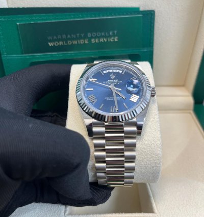 Rolex Day-date 40 White Gold Day-date 40 Watch - Fluted Bezel - Blue Bevelled Roman Dial - 228239