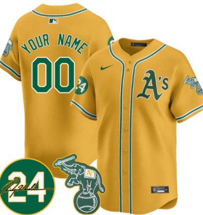 Custom Oakland Athletics Jersey 2025 Rickey Henderson Memorial Stitched Yellow