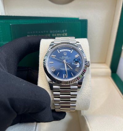 Rolex Day-date 40 White Gold Day-date 40 Watch - Fluted Bezel - Blue Bevelled Roman Dial - 228239