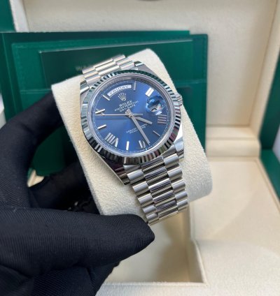 Rolex Day-date 40 White Gold Day-date 40 Watch - Fluted Bezel - Blue Bevelled Roman Dial - 228239
