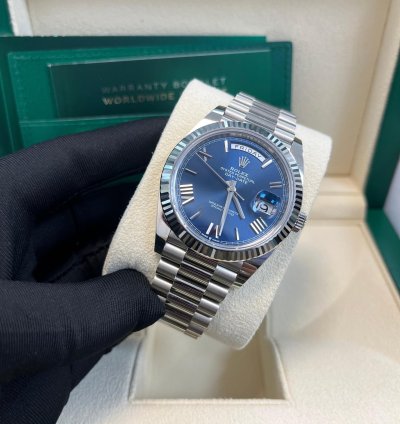 Rolex Day-date 40 White Gold Day-date 40 Watch - Fluted Bezel - Blue Bevelled Roman Dial - 228239