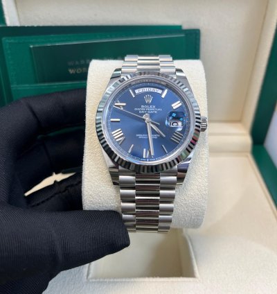 Rolex Day-date 40 White Gold Day-date 40 Watch - Fluted Bezel - Blue Bevelled Roman Dial - 228239