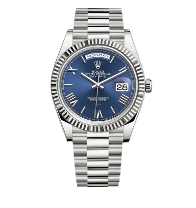 Rolex Day-date 40 White Gold Day-date 40 Watch - Fluted Bezel - Blue Bevelled Roman Dial - 228239