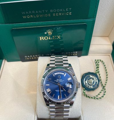Rolex Day-date 40 White Gold Day-date 40 Watch - Fluted Bezel - Blue Bevelled Roman Dial - 228239