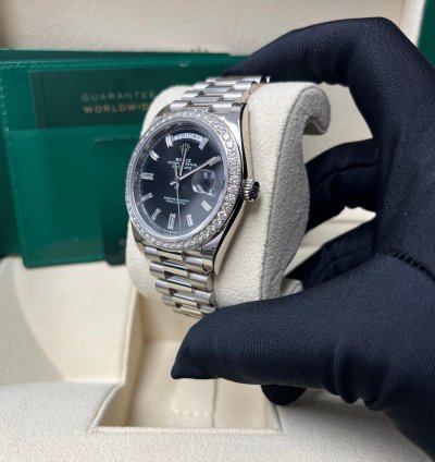 Rolex Day-date 40 White Gold Day-date 40 Watch - White Gold Bezel - Black Baguette Diamond Dial 228349rbr