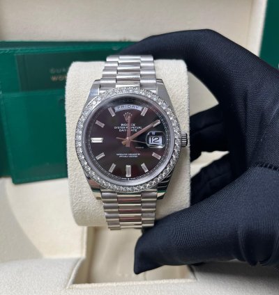 Rolex Day-date 40 White Gold Day-date 40 Watch - White Gold Bezel - Black Baguette Diamond Dial 228349rbr