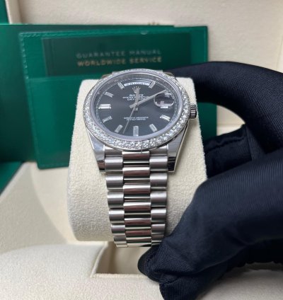 Rolex Day-date 40 White Gold Day-date 40 Watch - White Gold Bezel - Black Baguette Diamond Dial 228349rbr