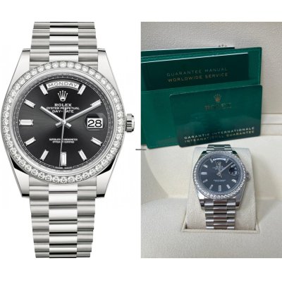 Rolex Day-date 40 White Gold Day-date 40 Watch - White Gold Bezel - Black Baguette Diamond Dial 228349rbr