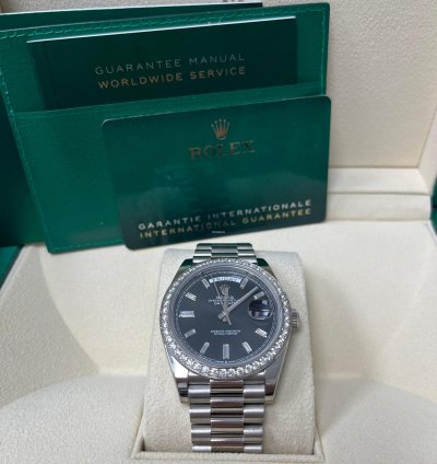 Rolex Day-date 40 White Gold Day-date 40 Watch - White Gold Bezel - Black Baguette Diamond Dial 228349rbr