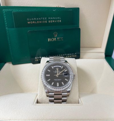 Rolex Day-date 40 White Gold Day-date 40 Watch - White Gold Bezel - Black Baguette Diamond Dial 228349rbr