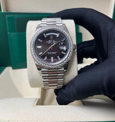 Rolex Day-date 40 White Gold Day-date 40 Watch - White Gold Bezel - Black Baguette Diamond Dial 228349rbr