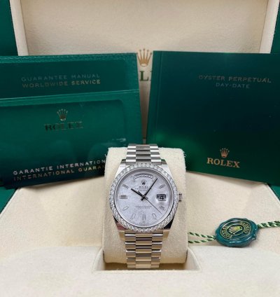 Rolex Day-date 40 White Gold Day-date 40mm Meteorite Dial Diamond Bezel 228349rbr Unworn 2024
