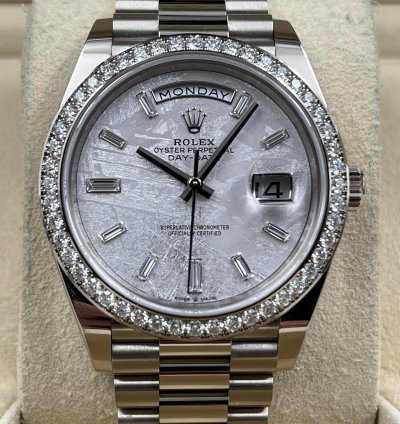 Rolex Day-date 40 White Gold Day-date 40mm Meteorite Dial Diamond Bezel 228349rbr Unworn 2024