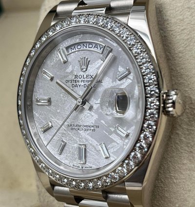 Rolex Day-date 40 White Gold Day-date 40mm Meteorite Dial Diamond Bezel 228349rbr Unworn 2024