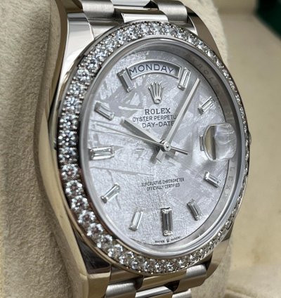 Rolex Day-date 40 White Gold Day-date 40mm Meteorite Dial Diamond Bezel 228349rbr Unworn 2024