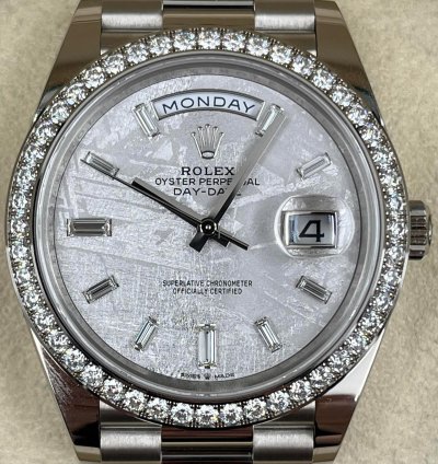Rolex Day-date 40 White Gold Day-date 40mm Meteorite Dial Diamond Bezel 228349rbr Unworn 2024