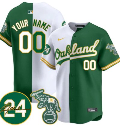 Custom Oakland Athletics Jersey 2025 Rickey Henderson Memorial Stitched Split