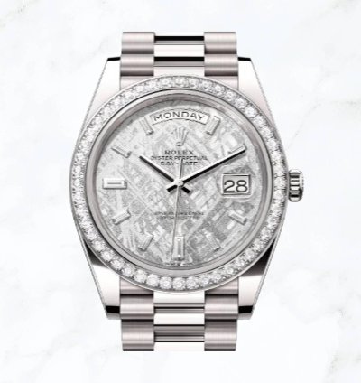 Rolex Day-date 40 White Gold Meteorite Baguette Dial 228349rbr new Unworn