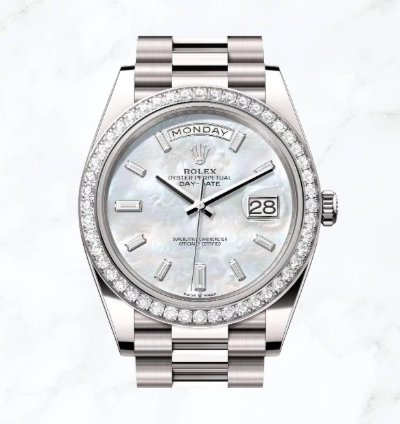 Rolex Day-date 40 White Gold Mother Of Pearl Baguette Dial 228349rbr new Unworn
