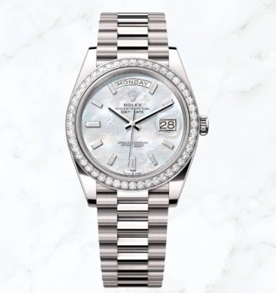 Rolex Day-date 40 White Gold Mother Of Pearl Baguette Dial 228349rbr new Unworn