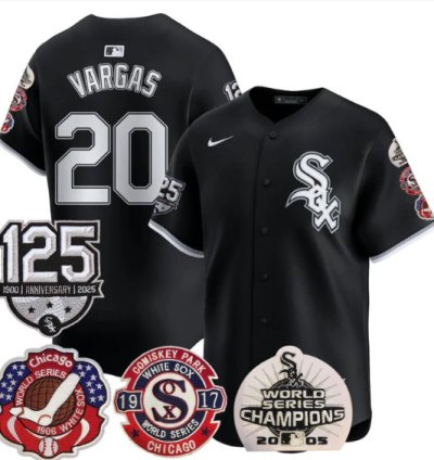 Miguel Vargas Jersey 20 Chicago White Sox 125th Anniversary World Series Champions Black