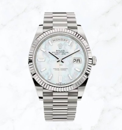 Rolex Day-date 40 White Gold Mother Of Pearl Diamond Dial 228239 new Unworn