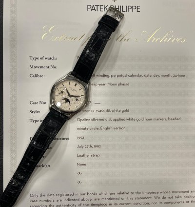 Patek Philippe Perpetual Calendar 3940g-second Series-1992 White Gold Perpetual Calendar Whith Extract Patek Philippe-never Polish