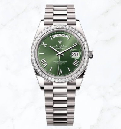 Rolex Day-date 40 White Gold Olive Green Roman Dial 228349rbr new Unworn